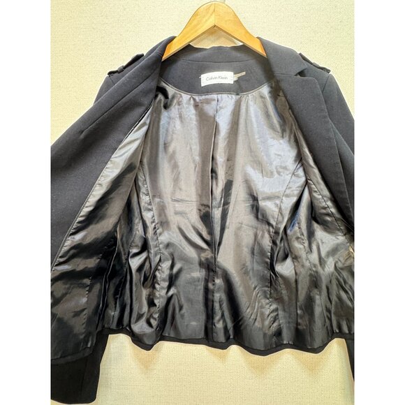 Calvin Klein Black Womens One Button Blazer Jacket Size 8 Black Zipper Pockets - Picture 5 of 12